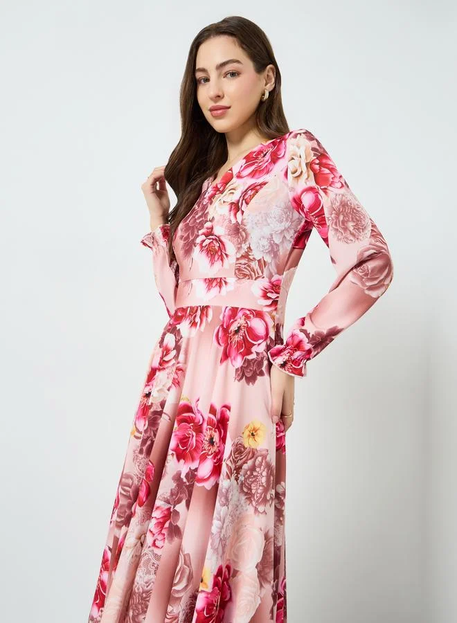 Take Two  Women Floral Printed V-Neck Pleated Midi Dress for Women | Best Price UAE